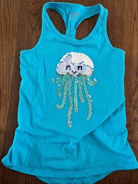 Cat & Jack Aqua Racerback Tank with Sequin Jellyfish